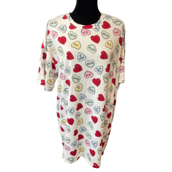 WILDFOX CANDY HEARTS PRINT OVERSIZED SLEEP T SHIRT IN WHITE Small - Picture 9 of 9